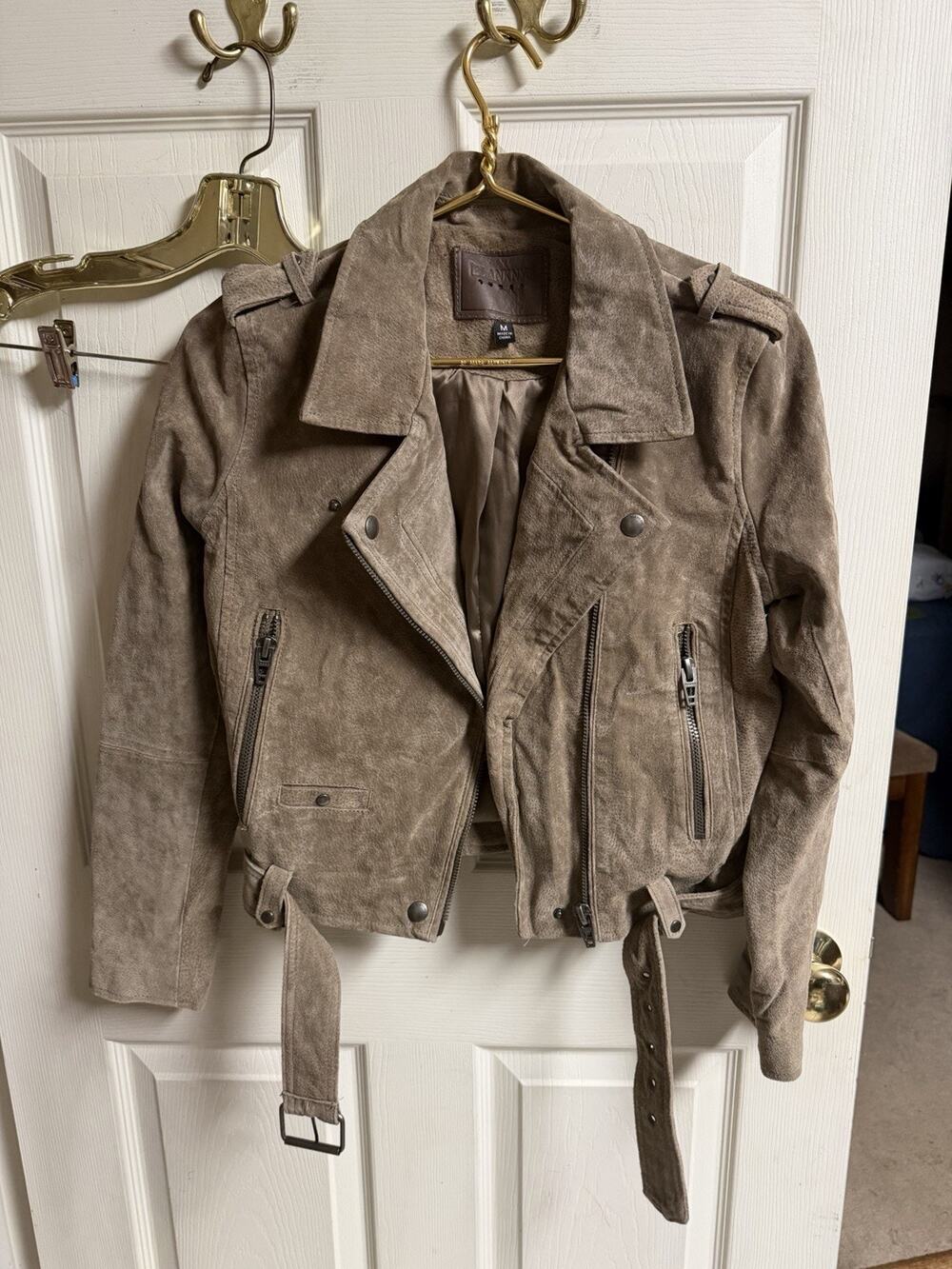 BlankNYC Motorcycle Leather Jacket Women Medium Brown Suede Crop Biker 36x19